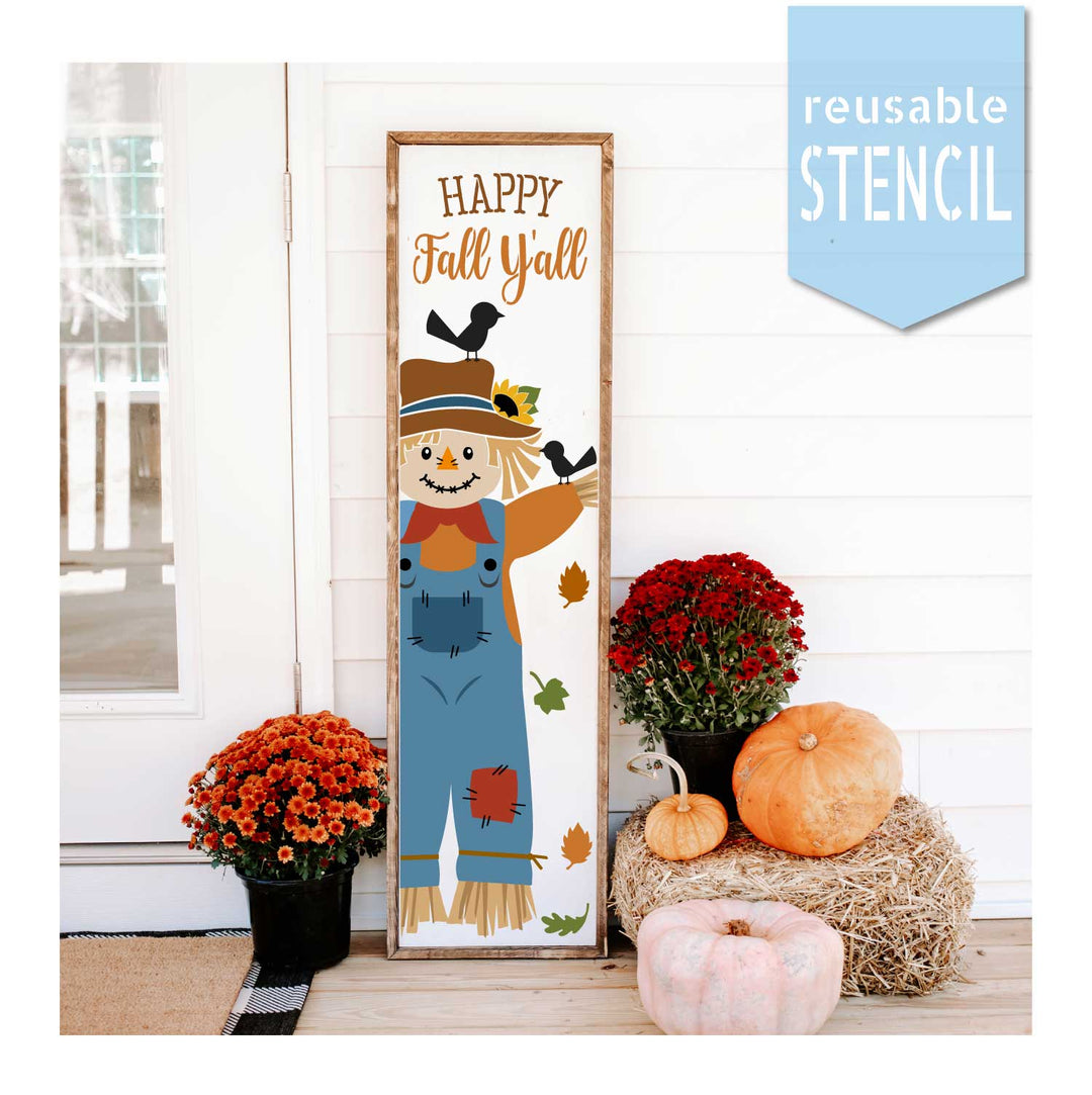 WallCutz  Scarecrow Porch Stencil / Happy Fall Y'all Stencil