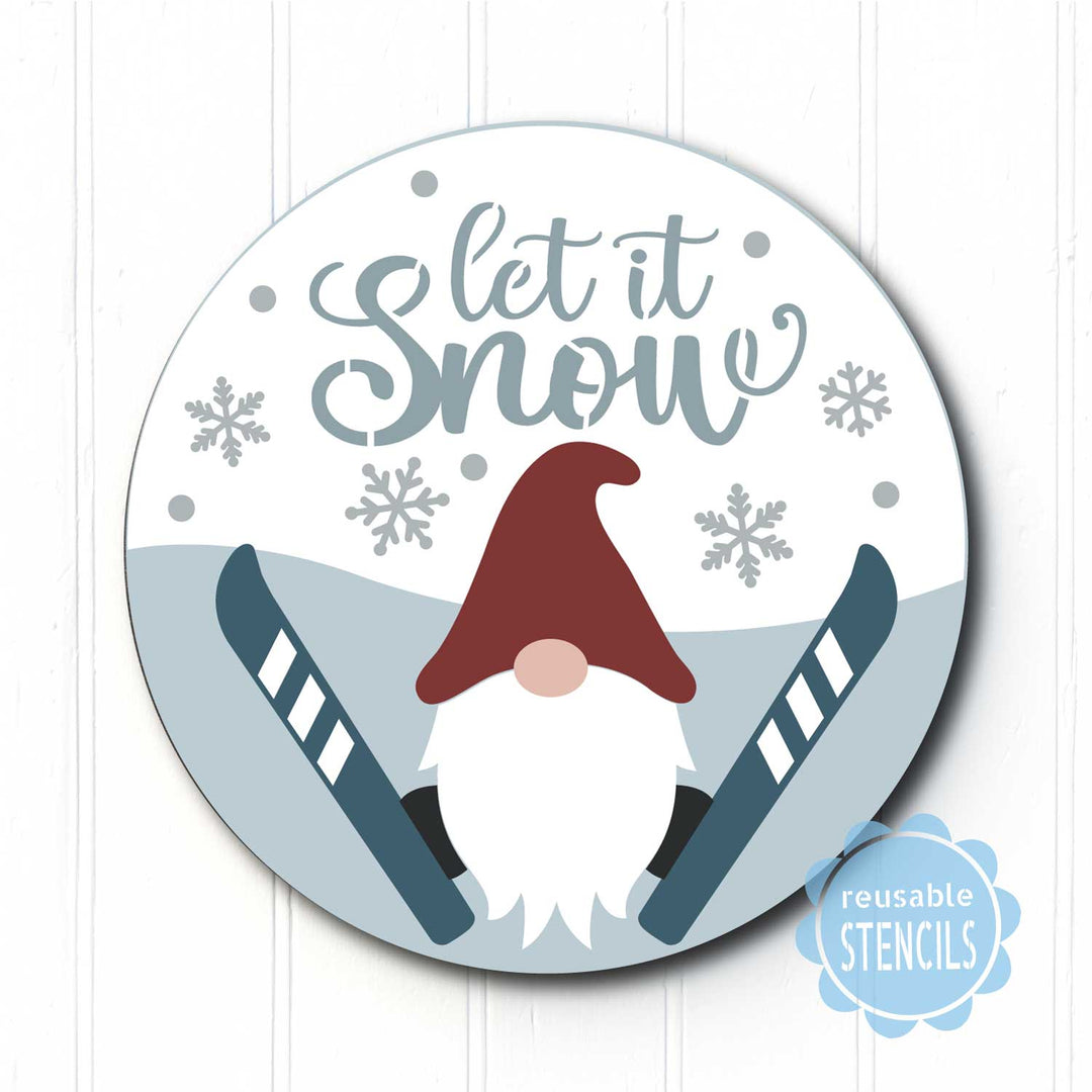 WallCutz  Let It Snow Ski Gnome / Reusable Stencil Stencil