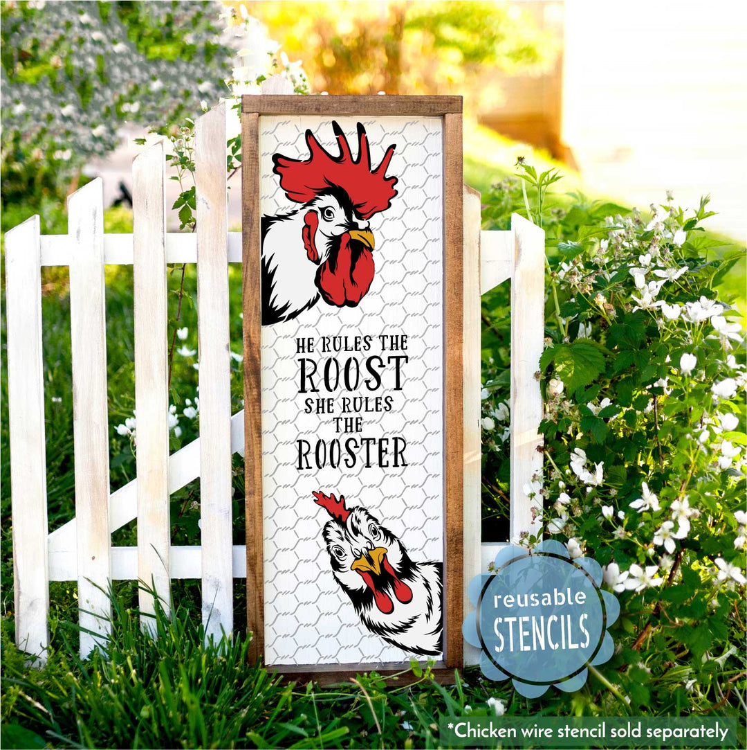 WallCutz  Rule the Roost / Rooster and Hen Stencil Bundle Stencil