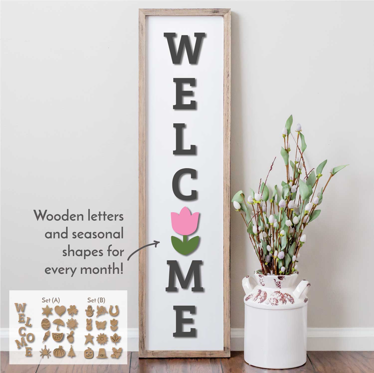 Wood WELCOME 3 Inch Letters Wood Letters WELCOME Sign Red Oak 