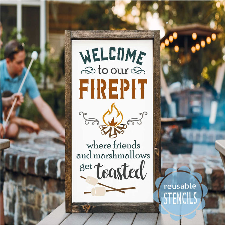 WallCutz  Welcome to our Firepit - Get Toasted / Reusable Stencil Stencil