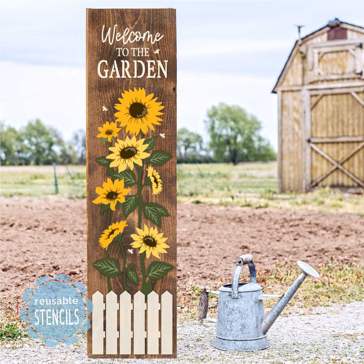 WallCutz  Sunflower Garden Porch Stencil / Reusable Stencil