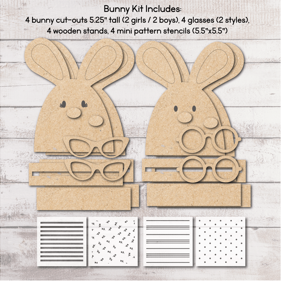 WallCutz  Wood Kit Bunny Couple with stencil pack / Set of 4 Wood Kit