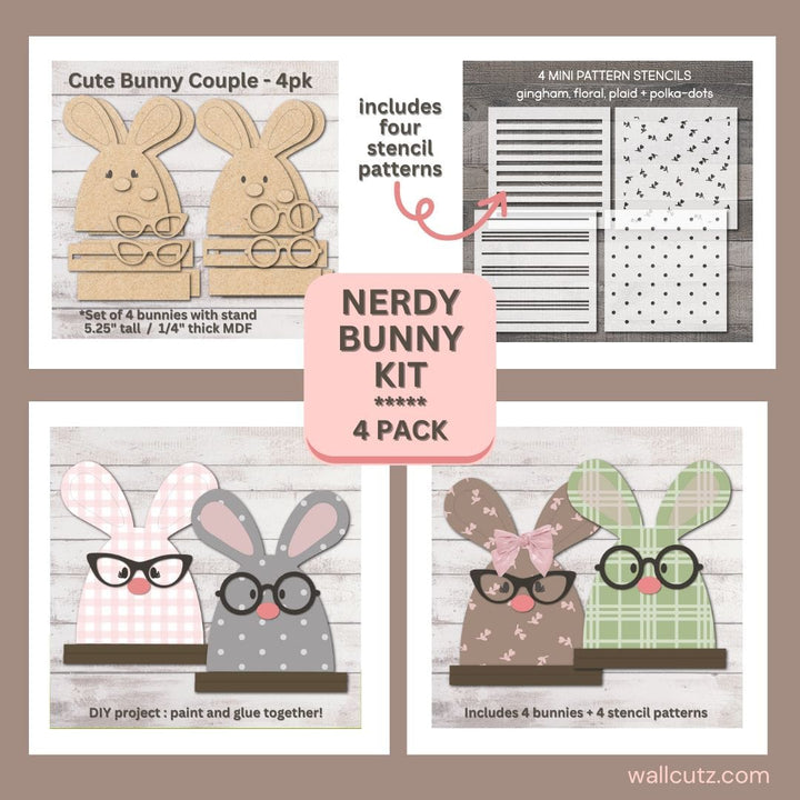 WallCutz  Wood Kit Bunny Couple with stencil pack / Set of 4 Wood Kit