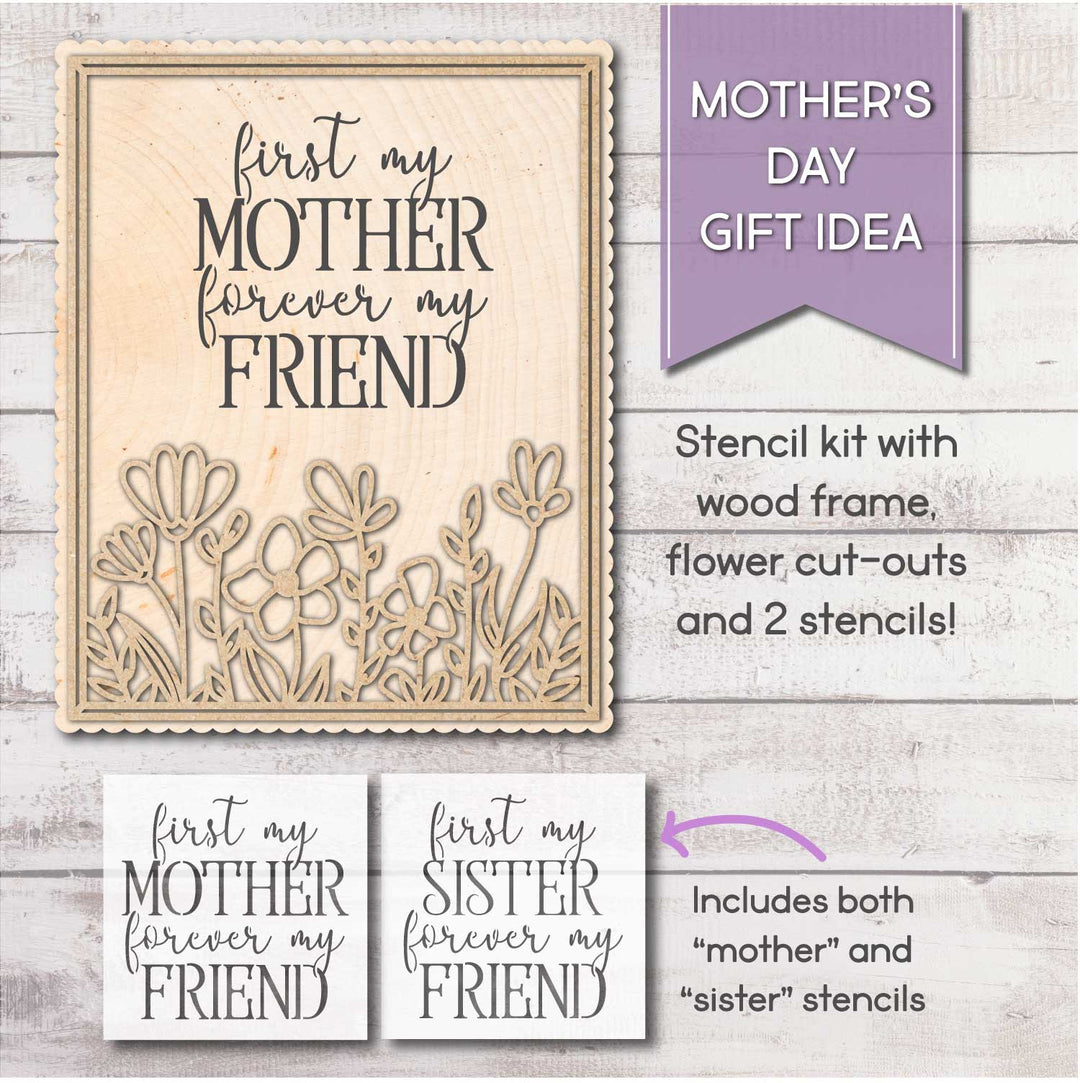 WallCutz  STENCIL KIT / Forever Friend Floral Frame Wood Kit