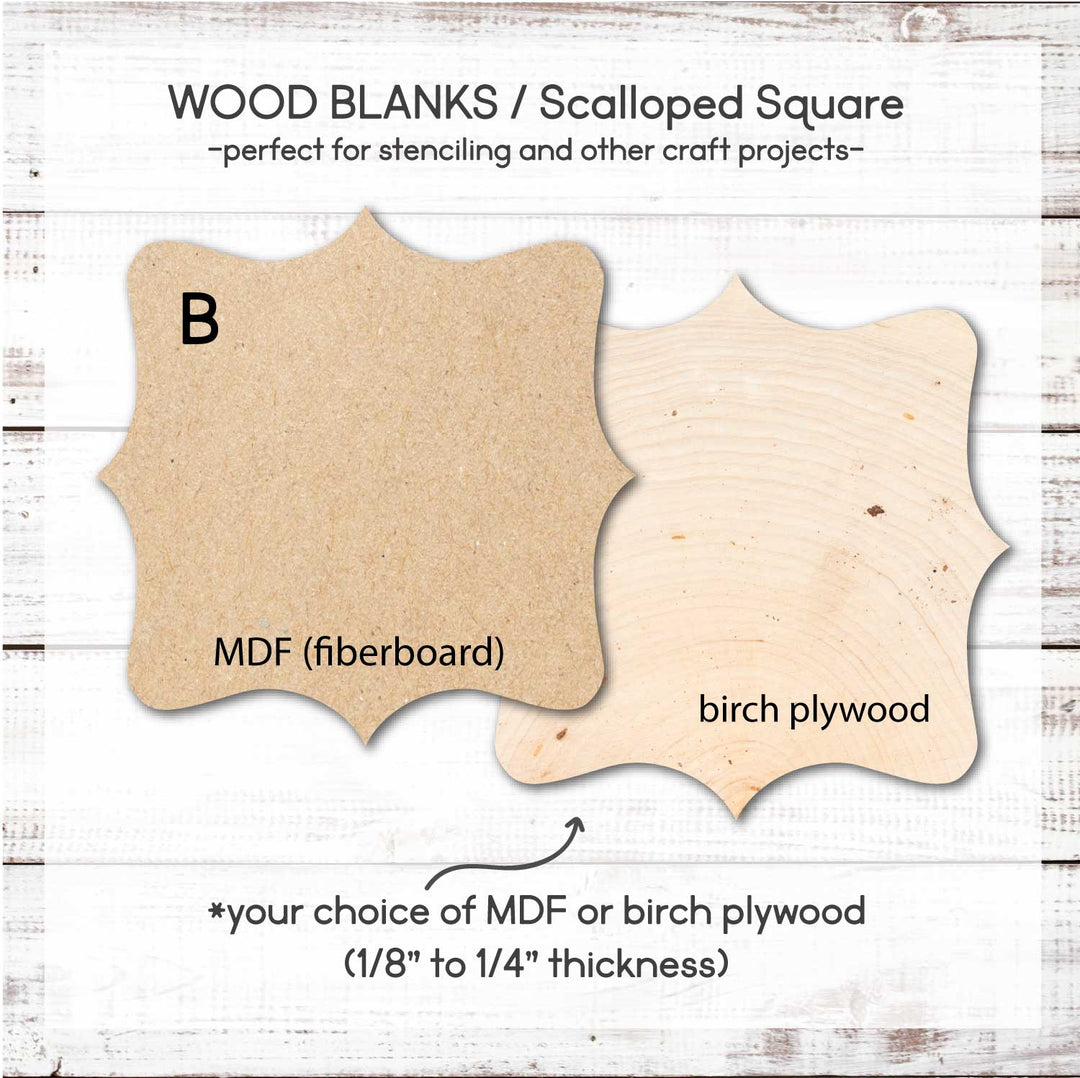 WallCutz  Wood Blanks / Scalloped Square Frame / MDF or Birch Wood Kit