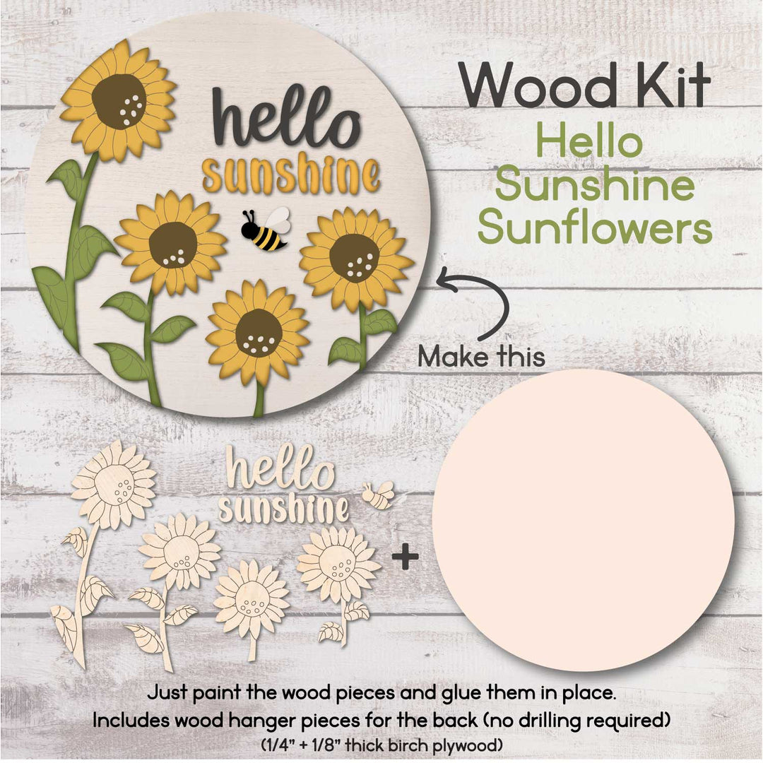 WallCutz  WOOD KIT / Hello Sunshine Sunflower / Door Hanger Kit Wood Kit