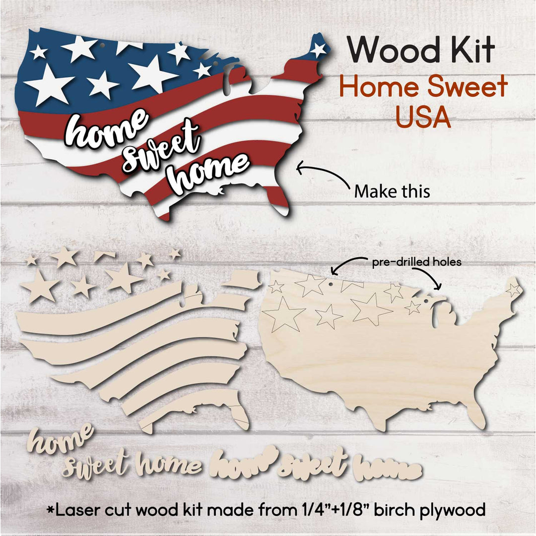 WallCutz  WOOD KIT / Home Sweet Home USA Flag Wood Kit