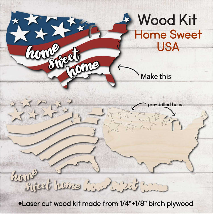 WallCutz  WOOD KIT / Home Sweet Home USA Flag Wood Kit