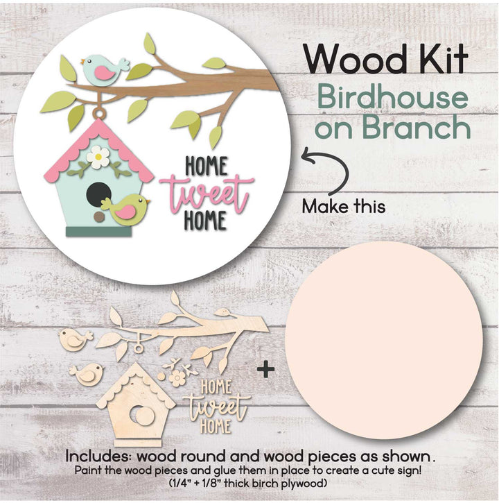 WallCutz  WOOD KIT / Home Tweet Home Birdhouse on Branch Wood Kit