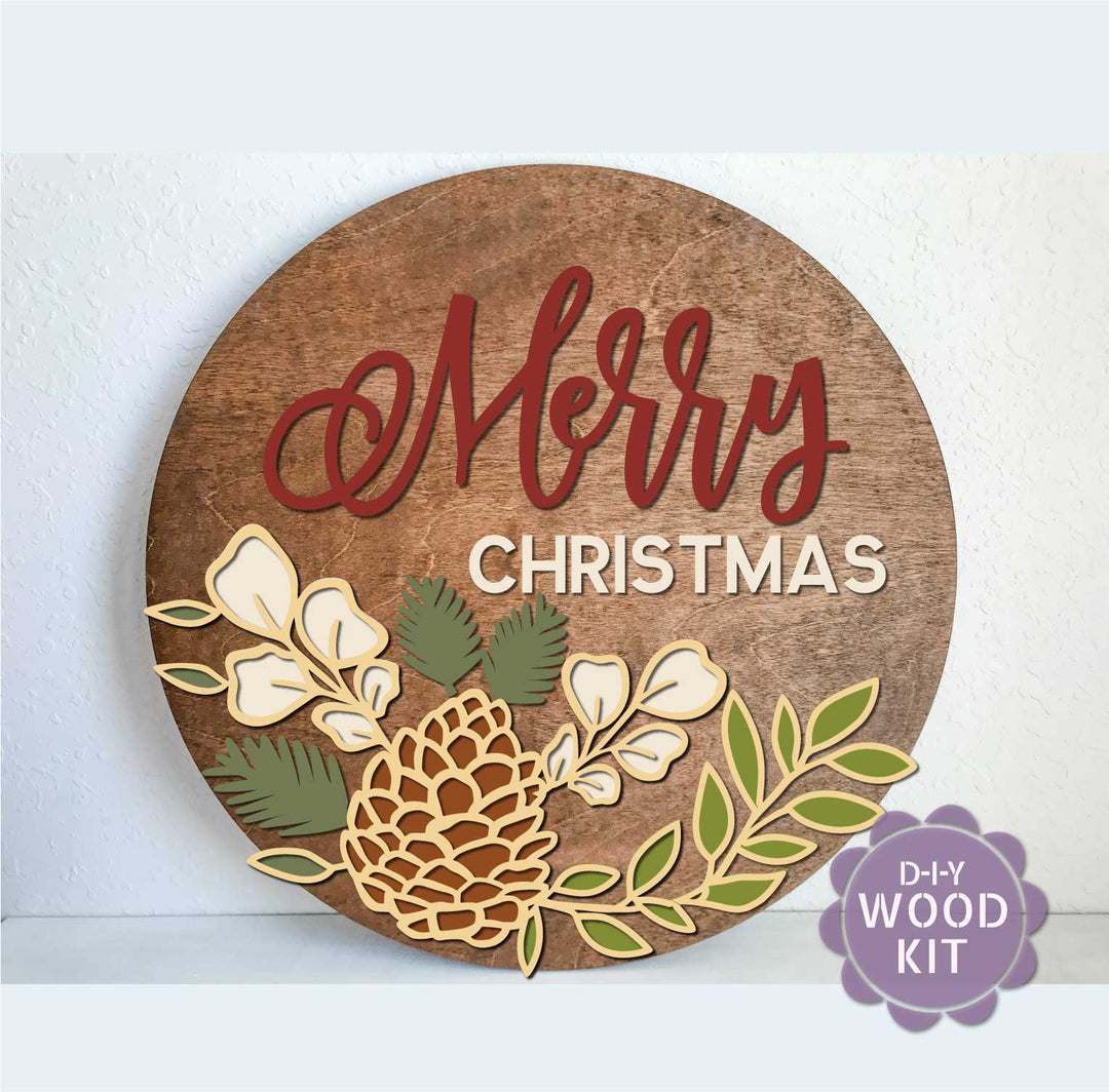 WallCutz  WOOD KIT / Merry Christmas Pine Cone Wood Kit