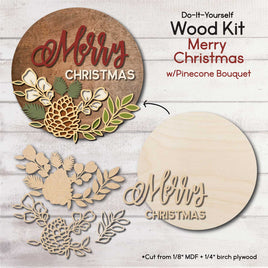 WallCutz  WOOD KIT / Merry Christmas Pine Cone Wood Kit