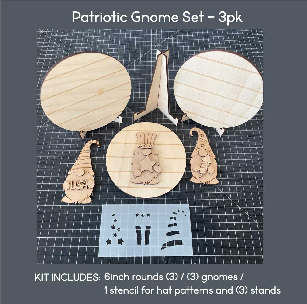 WallCutz  WOOD KIT MINI / Patriotic Gnomes / Set of 3 Wood Kit