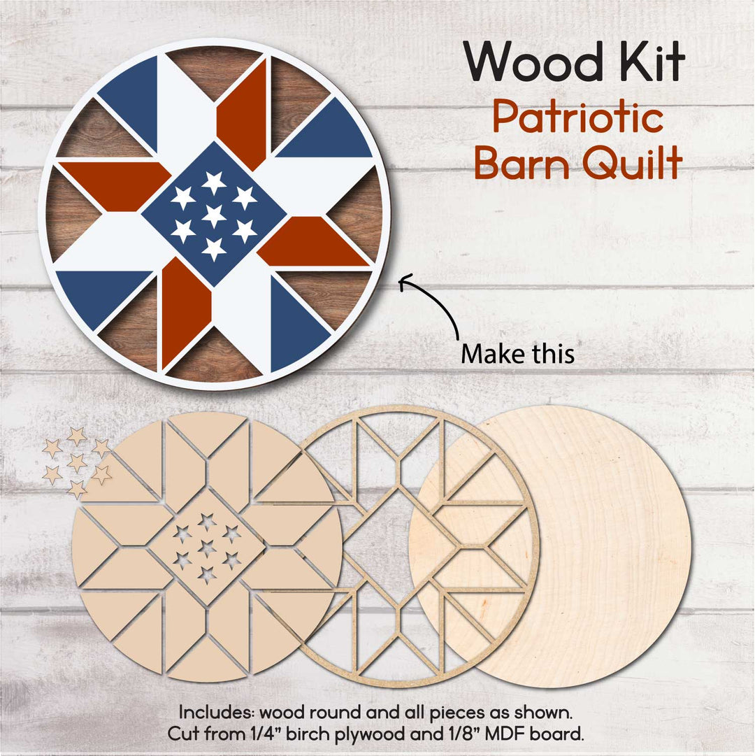 WallCutz  WOOD KIT / Patriotic Barn Quilt / Door Hanger Kit Wood Kit