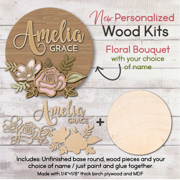 WallCutz  WOOD KIT- Personalized / Floral with Name Wood Kit