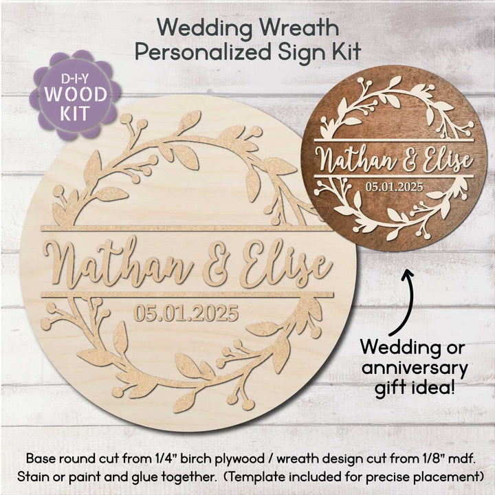 WallCutz  WOOD KIT- Personalized Wedding Wreath / DIY Kit Wood Kit