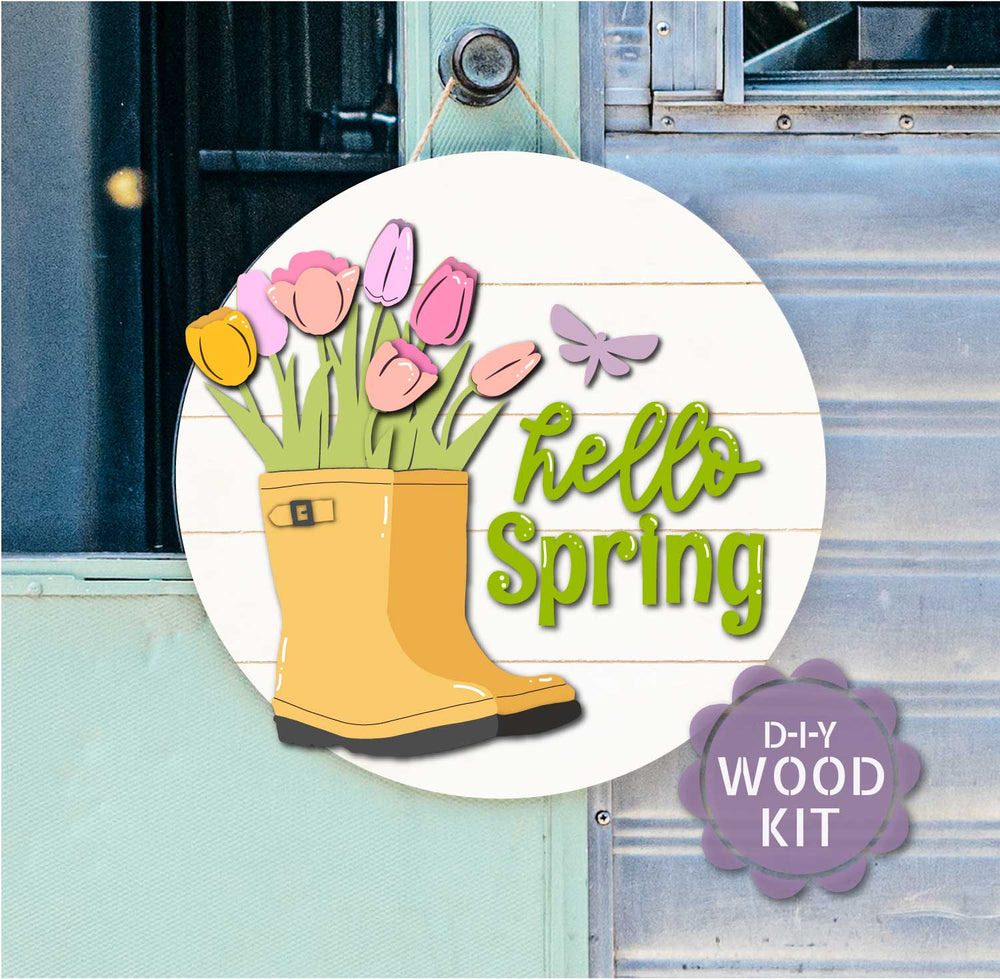 WallCutz  WOOD KIT / Spring Rainboots / Hello Spring Tulips Wood Kit