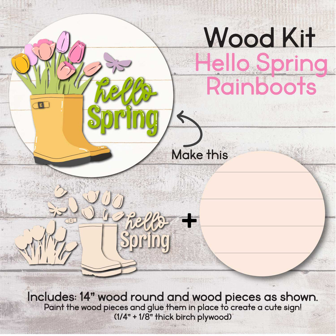 WallCutz  WOOD KIT / Spring Rainboots / Hello Spring Tulips Wood Kit