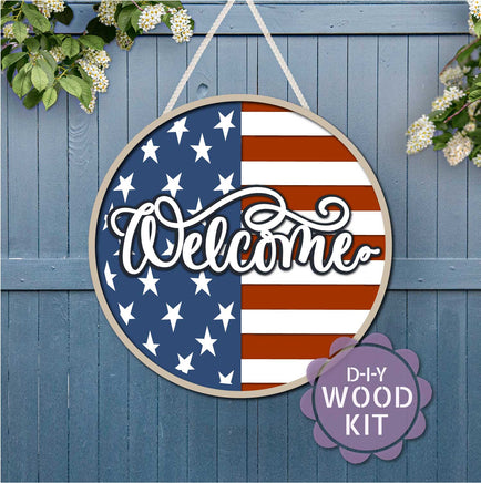 WallCutz  WOOD KIT / Welcome Flag USA / Door Hanger Kit Wood Kit