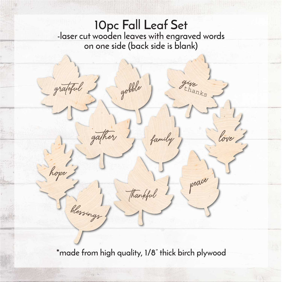 WallCutz  Wood Leaf Cut-outs / 10pc Fall Leaf Set Wood Kit