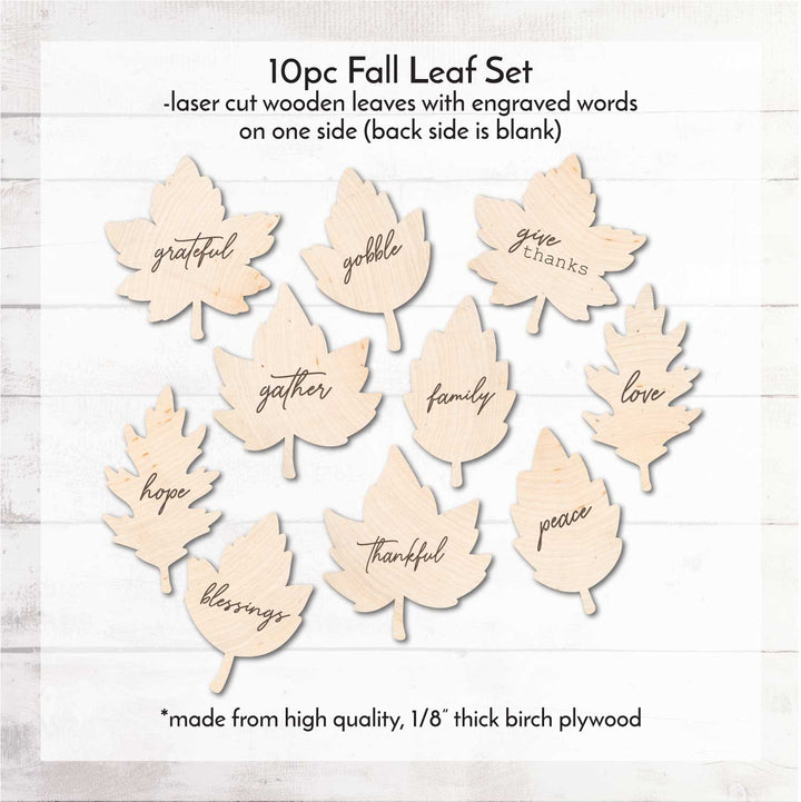 WallCutz  Wood Leaf Cut-outs / 10pc Fall Leaf Set Wood Kit