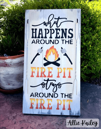 WallCutz  What Happens Around the Fire Pit - camp stencil Stencil