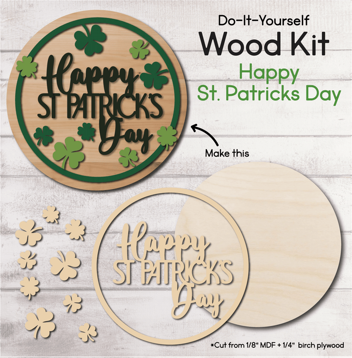 WallCutz  WOOD KIT  / Happy St. Patricks Shamrock Kit Wood Kit