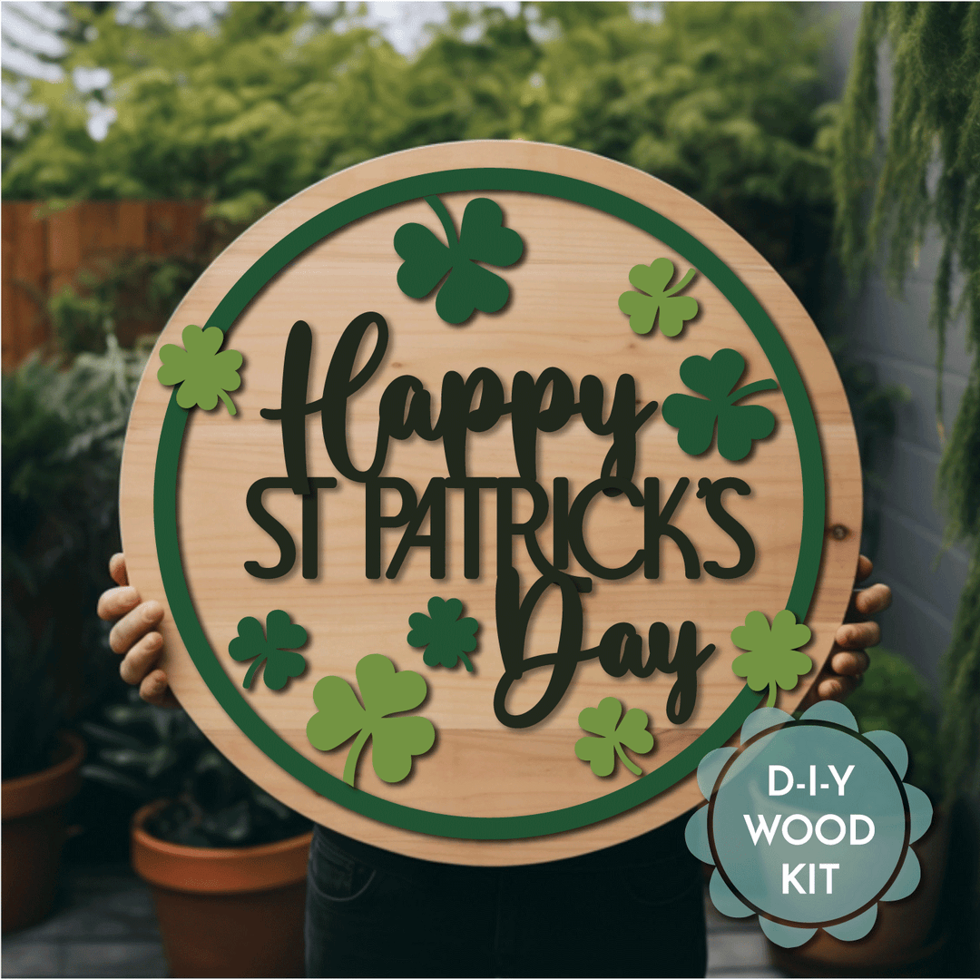 WallCutz  WOOD KIT  / Happy St. Patricks Shamrock Kit Wood Kit