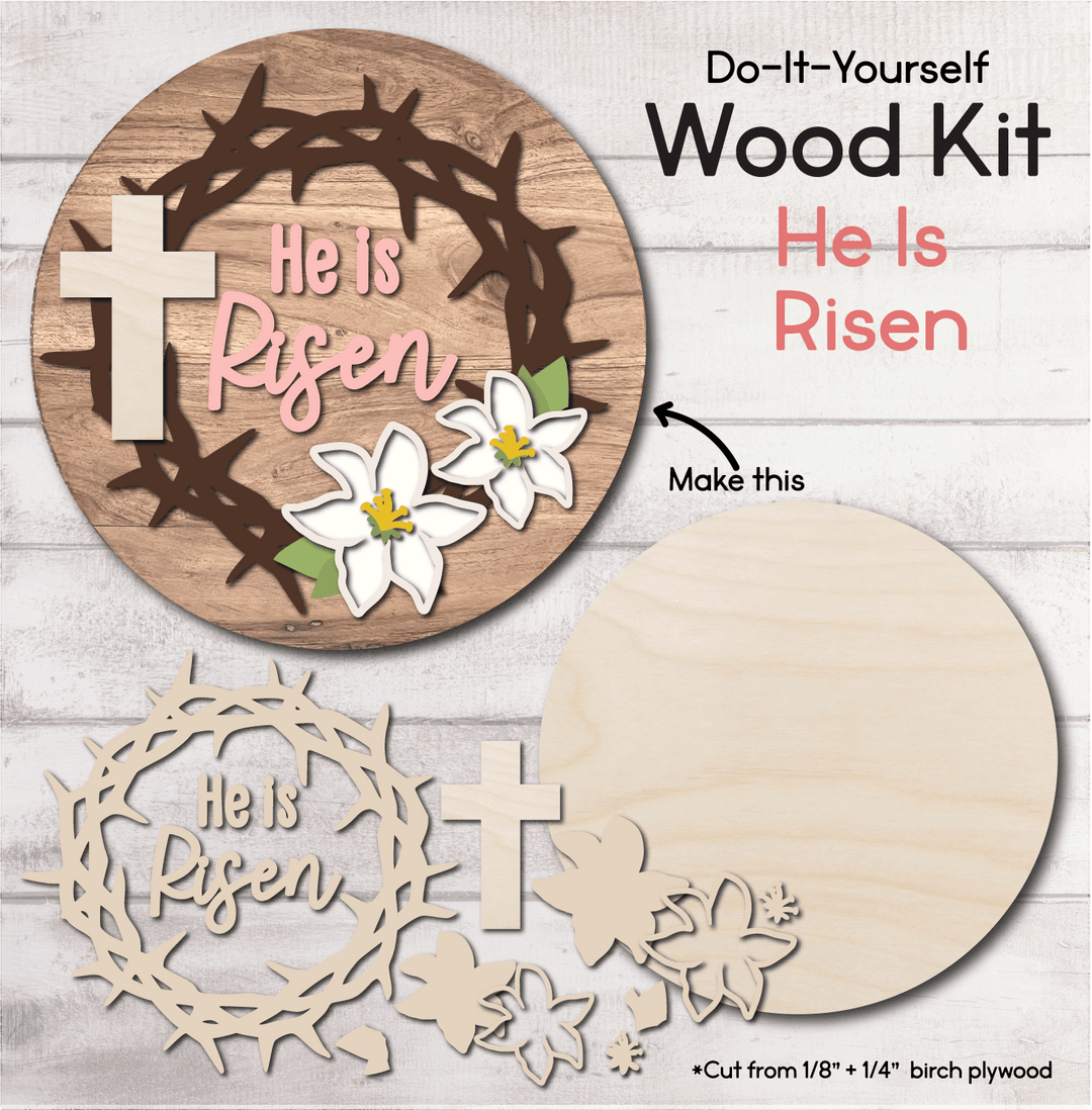 WallCutz  WOOD KIT  / He Is Risen Easter Door Hanger Kit Wood Kit