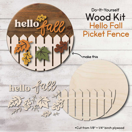 WallCutz  WOOD KIT / Hello Fall Picket Fence Wood Kit