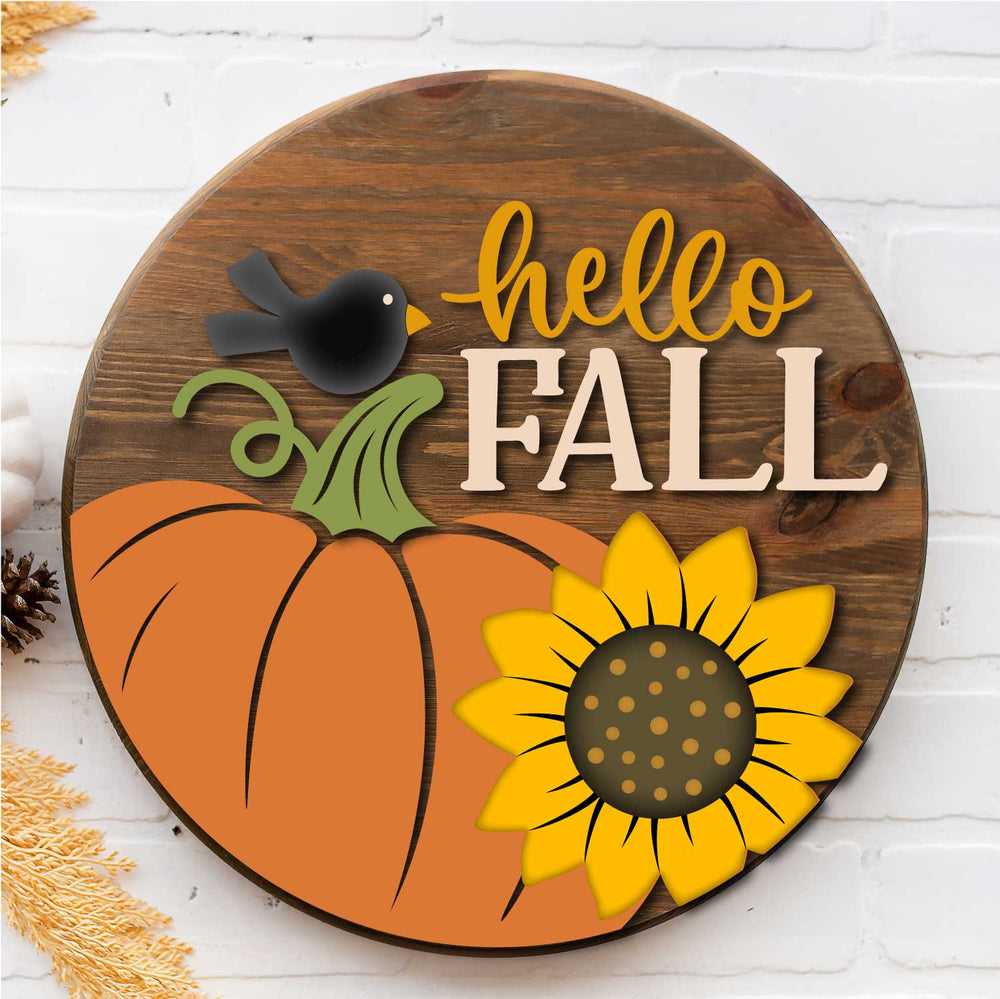 WallCutz  WOOD KIT / Hello Fall Sunflower Pumpkin Wood Kit