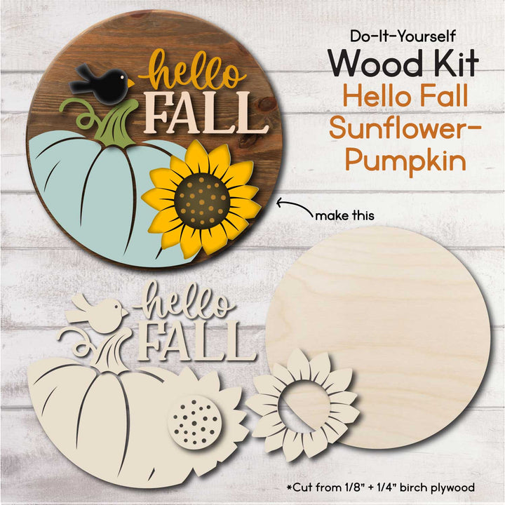 WallCutz  WOOD KIT / Hello Fall Sunflower Pumpkin Wood Kit