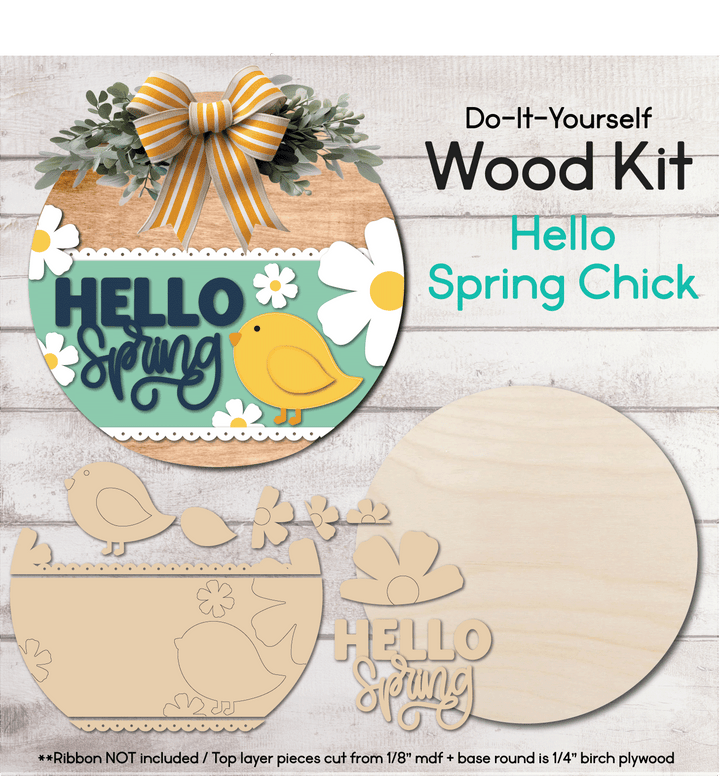 WallCutz  WOOD KIT  / Hello Spring Chick with Daisies Wood Kit