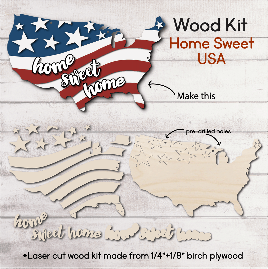 WallCutz  WOOD KIT / Home Sweet Home USA Flag Wood Kit