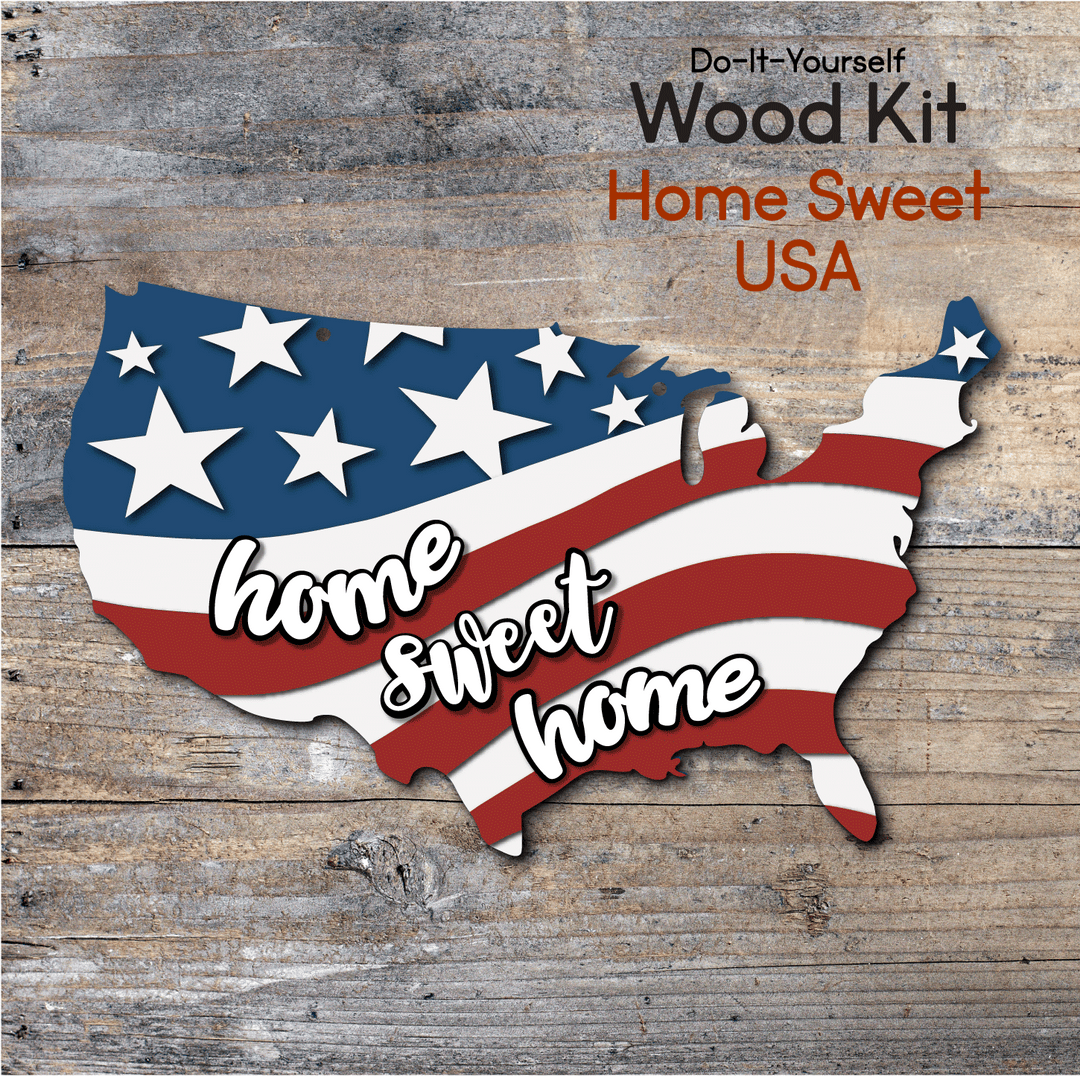 WallCutz  WOOD KIT / Home Sweet Home USA Flag Wood Kit