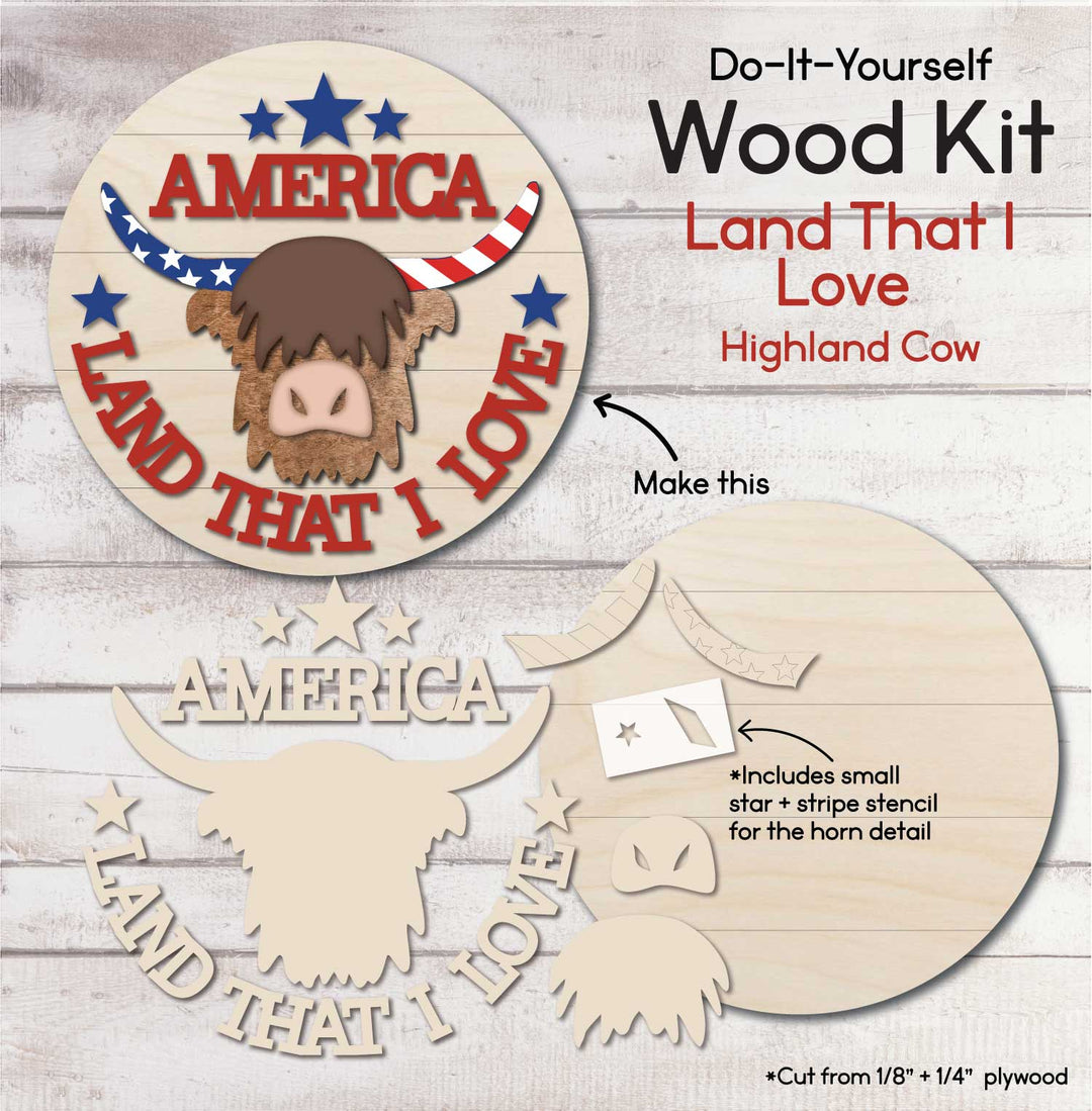 WallCutz  WOOD KIT  / Land That I Love Highland Cow Wood Kit