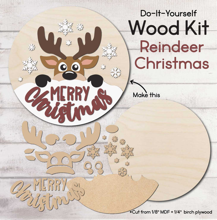 WallCutz  WOOD KIT / Merry Christmas Reindeer Face Wood Kit