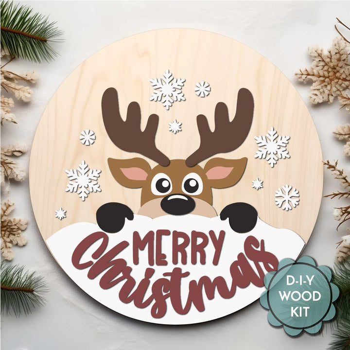 WallCutz  WOOD KIT / Merry Christmas Reindeer Face Wood Kit