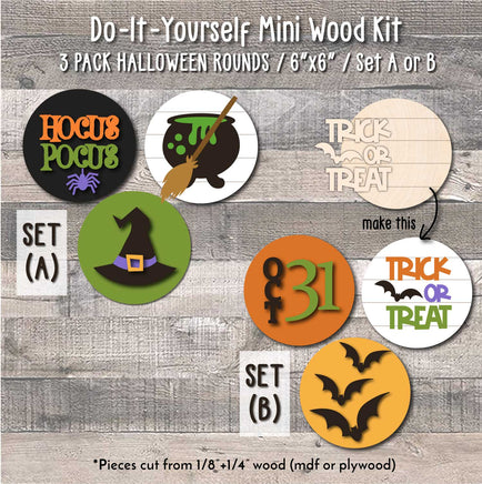 WallCutz  WOOD KIT MINI / Set of 3 Halloween DIY Kits / 6 inch Wood Kit