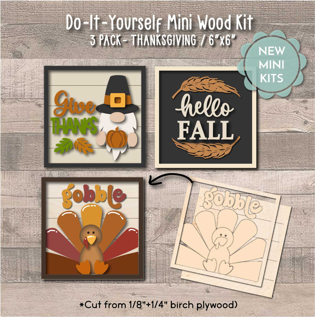 WallCutz  WOOD KIT MINI / Thanksgiving DIY Kits / 3 pack Wood Kit