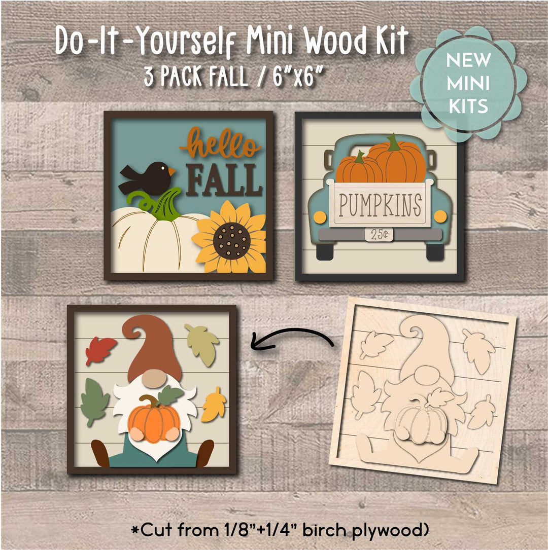 WallCutz  WOOD KIT MINIS / FALL DIY Kits / 3 pack Square Wood Kit