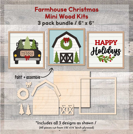 WallCutz  WOOD KIT MINIS / Farmhouse Christmas / 3 Pack DIY Kits Wood Kit