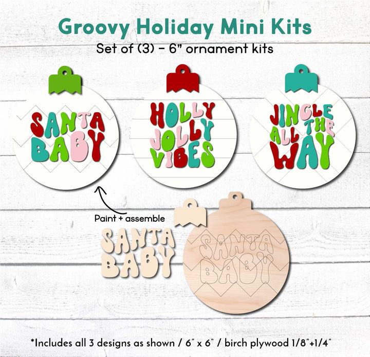 WallCutz  WOOD KIT MINIS / Groovy Holiday Ornaments Wood Kit