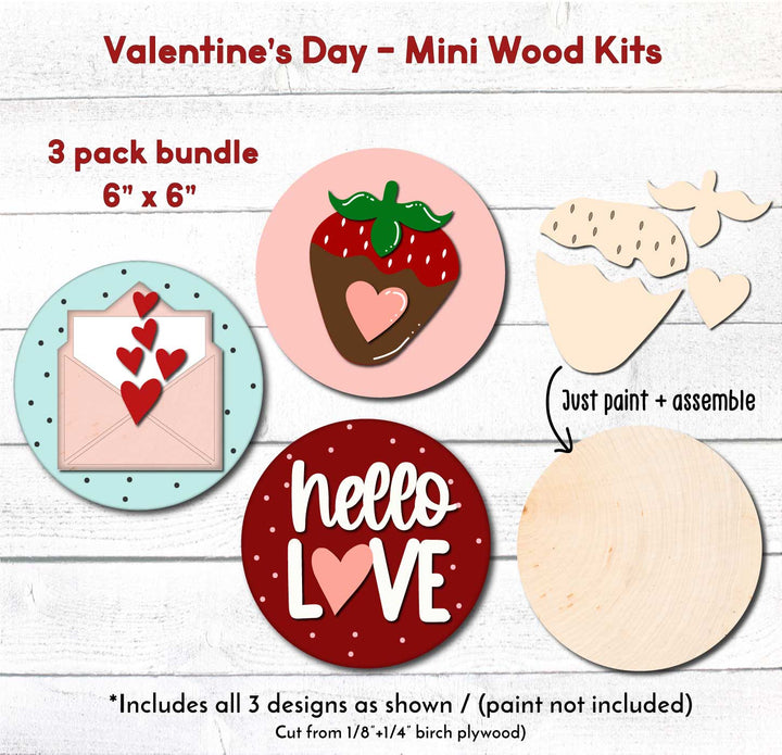 WallCutz  WOOD KIT MINIS / Set of 3 ROUND Valentine Kits Wood Kit