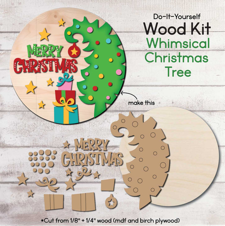 WallCutz  WOOD KIT / Whimsical Christmas Tree Wood Kit