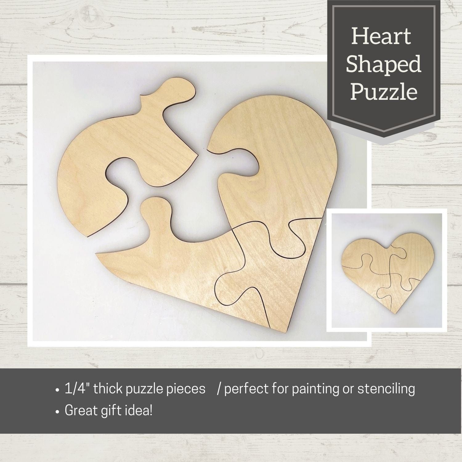 Wood Puzzle Kit / HEART Shape-4pc