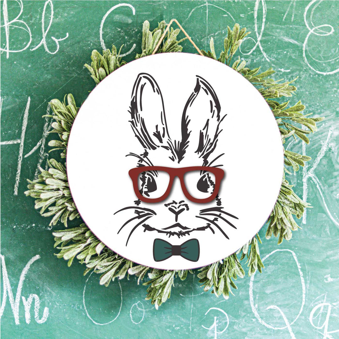 WallCutz  STENCIL KIT with Wood Round / Bunny Rabbit Glasses Wood Kit