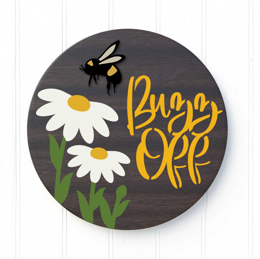 WallCutz  STENCIL KIT with Wood Round / Buzz Off Daisy Wood Kit