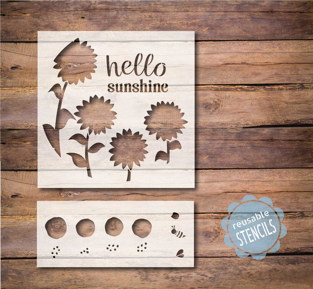 WallCutz  Hello Sunshine Sunflower Bee / Reusable Stencil Stencil