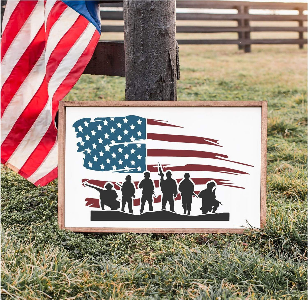 WallCutz  American Flag with Soldiers Stencil Stencil